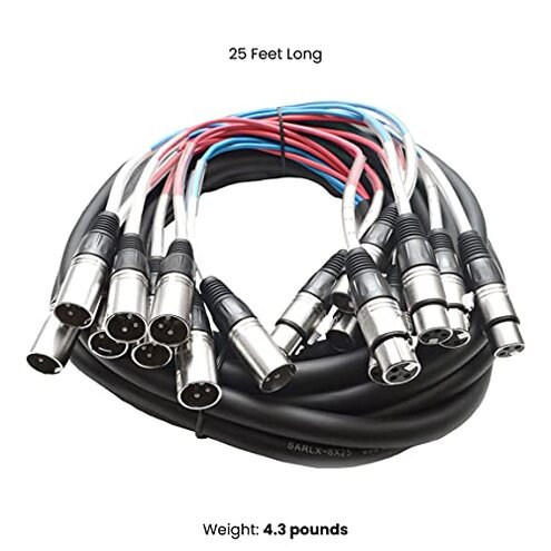 Seismic Audio - SARLX-8x25 - 8 Channel XLR Snake Cable - 25 Feet Long - Pro Audio Snake for Live Live, Recording, Studios, and Gigs - Patch, Amp, Mixer, Audio Interface 25'
