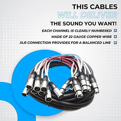 Seismic Audio - SARLX-8x25 - 8 Channel XLR Snake Cable - 25 Feet Long - Pro Audio Snake for Live Live, Recording, Studios, and Gigs - Patch, Amp, Mixer, Audio Interface 25'