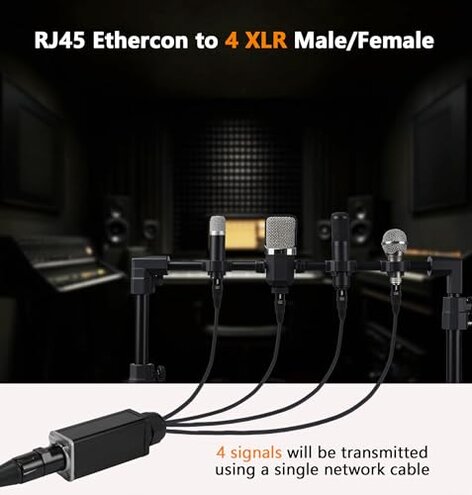 Jamesin XLR Snake Cable to Ethercon Cable, 4 Channel 3-pin Multi Network Snake Receiver,with Cat5/cat6 Network Snake Receiver, for Stage and Recording Studio,3 Feet (1 Male+1 Female)