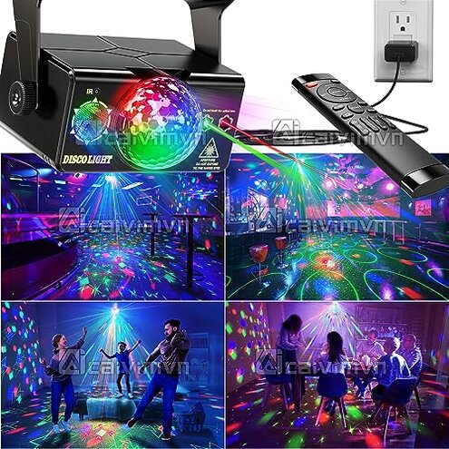 caivimvn Party Lights DJ Disco Ball & LED Stage Strobe Light with Sound-Activated 10ft USB-C Cable,Remote,Disco Lights for Parties Indoor/Outdoor Use,Birthday,Dance,Clubs,Bar,Weddings, Holidays Décor
