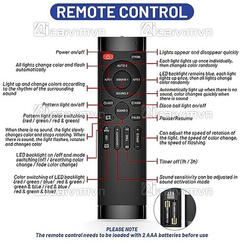 caivimvn Party Lights DJ Disco Ball & LED Stage Strobe Light with Sound-Activated 10ft USB-C Cable,Remote,Disco Lights for Parties Indoor/Outdoor Use,Birthday,Dance,Clubs,Bar,Weddings, Holidays Décor