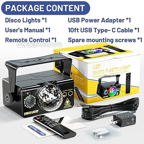 caivimvn Party Lights DJ Disco Ball & LED Stage Strobe Light with Sound-Activated 10ft USB-C Cable,Remote,Disco Lights for Parties Indoor/Outdoor Use,Birthday,Dance,Clubs,Bar,Weddings, Holidays Décor