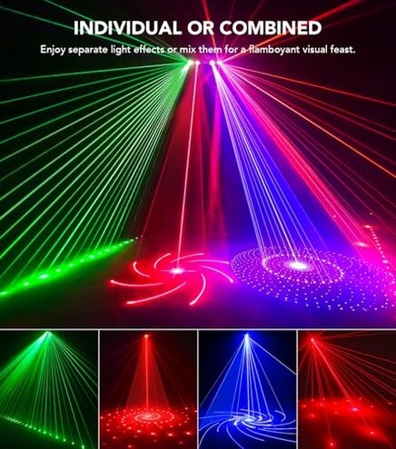 KeoBin DJ Light with Stand, Pro 6 in 1 DMX & Sound Activated Laser Show Machine with Disco Ball Lights, RGBW & UV Strobe Party Lights with Dj Light Stand for Home Party Gig Bar Stage Lighting