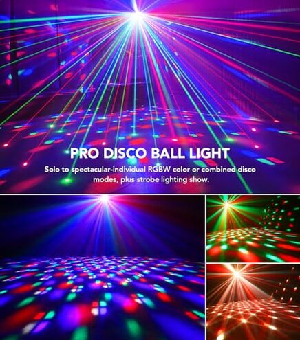 KeoBin DJ Light with Stand, Pro 6 in 1 DMX & Sound Activated Laser Show Machine with Disco Ball Lights, RGBW & UV Strobe Party Lights with Dj Light Stand for Home Party Gig Bar Stage Lighting
