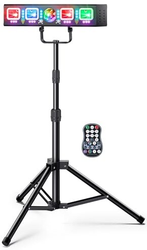 KeoBin DJ Light with Stand, Pro 6 in 1 DMX & Sound Activated Laser Show Machine with Disco Ball Lights, RGBW & UV Strobe Party Lights with Dj Light Stand for Home Party Gig Bar Stage Lighting