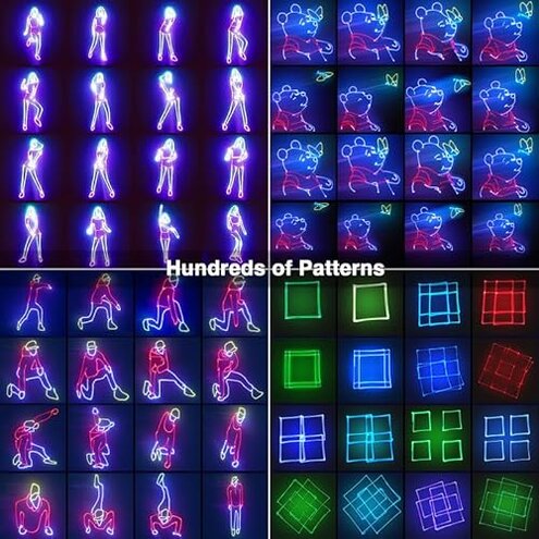 Ehaho DJ Laser Party Lights, 3D Animation RGB Laser Stage Lighting, DMX512 Music Sound Activated Disco Projector Lights, Remote Control Beam Effect Scan Light for Bar Wedding Nightclub Live Show