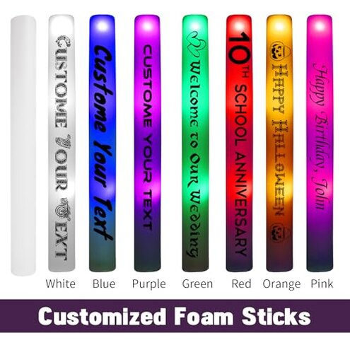 MROKO 25-200 Pcs Custom LED Foam Glow Sticks Set-Suit for Party, Wedding, Birthday, Concert, Sport Game and Celebration- 3 Lighting Modes