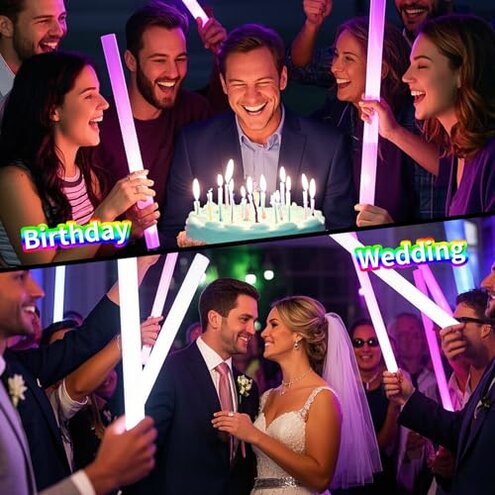 MROKO 25-200 Pcs Custom LED Foam Glow Sticks Set-Suit for Party, Wedding, Birthday, Concert, Sport Game and Celebration- 3 Lighting Modes