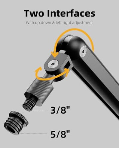 TODI Mic Arm for Lightweight Mics, Microphone Arm Rotatable, Storable Desk Mic Stand for Bear 3LB with Mount Clamp, Mic Stand Boom Arm with Cable Channel with 3/8'' 5/8'' Thread for Podcast, Gaming
