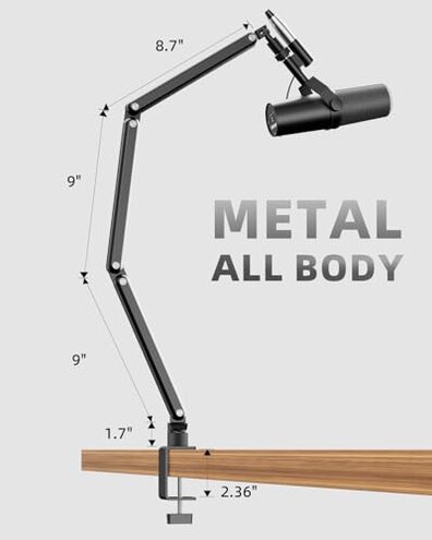 TODI Mic Arm for Lightweight Mics, Microphone Arm Rotatable, Storable Desk Mic Stand for Bear 3LB with Mount Clamp, Mic Stand Boom Arm with Cable Channel with 3/8'' 5/8'' Thread for Podcast, Gaming