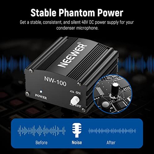 Neewer 1-Channel 48V Phantom Power Supply with Adapter, BONUS+XLR 3 Pin Microphone Cable for Any Condenser Microphone Music Recording Equipment (8 feet)