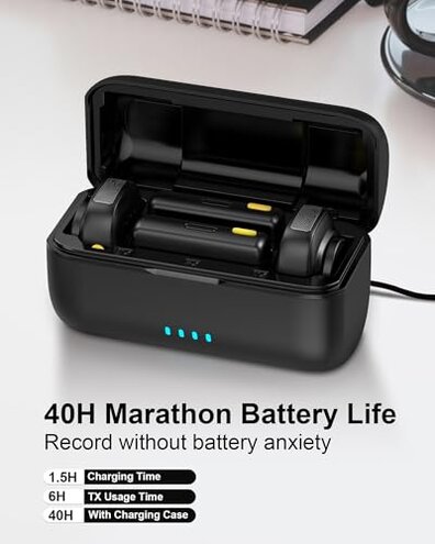 Mini Microphone for iPhone Android, Wireless Mic with 40H Battery, Noise Cancellation, 48KHz 16-Bit, 164ft Range, Magnetic & Clip on Lavalier Microphone for Video Recording, YouTube, Tiktok, Vlogging