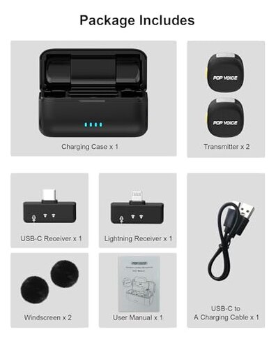 Mini Microphone for iPhone Android, Wireless Mic with 40H Battery, Noise Cancellation, 48KHz 16-Bit, 164ft Range, Magnetic & Clip on Lavalier Microphone for Video Recording, YouTube, Tiktok, Vlogging