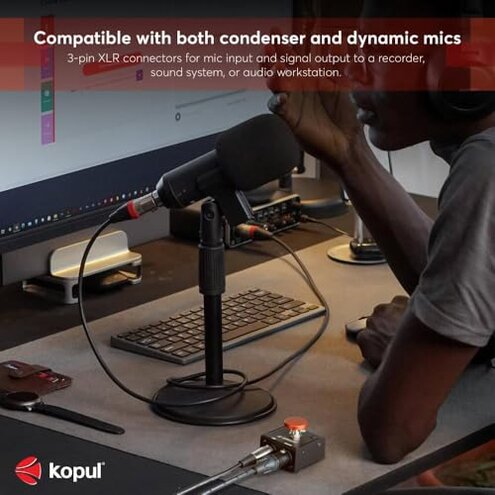 KOPUL Momentary Microphone Mute/Talk Button &ndash; Push-to-Talk or Push-to-Mute, LED Indicator,XLR in/Out, Desktop or Footswitch Use, for Dynamic & Condenser Mics for Podcast, Online Meetings, Live Events