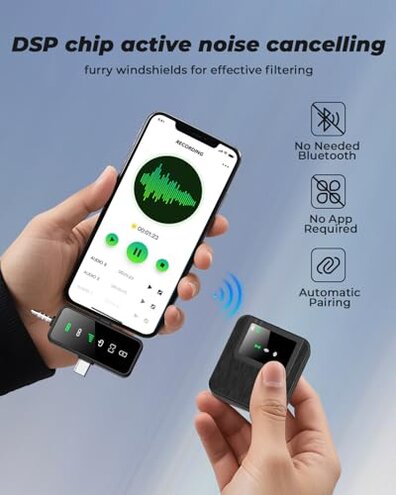 BAILIXIN 3-in-1 Mini Microphone for iPhone, Android, Camera - 328ft Long Range, 20H Battery Life, Wireless Microphones, Lapel Mic with AI Noise Reduction for Video Recording, YouTube, TikTok