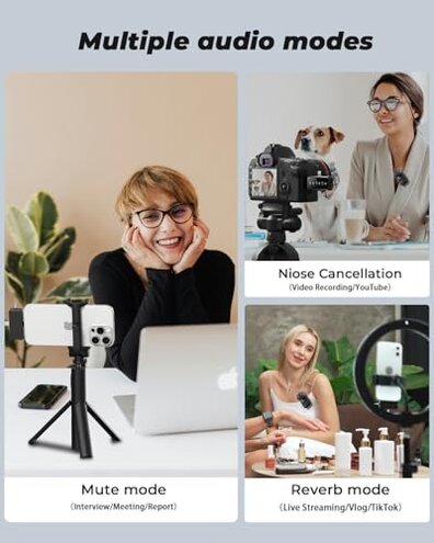 BAILIXIN 3-in-1 Mini Microphone for iPhone, Android, Camera - 328ft Long Range, 20H Battery Life, Wireless Microphones, Lapel Mic with AI Noise Reduction for Video Recording, YouTube, TikTok