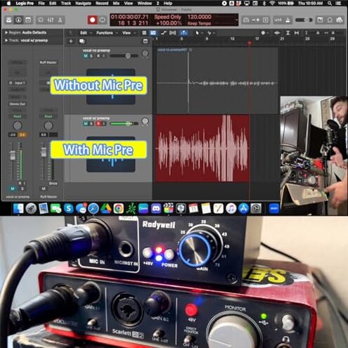 Rodyweil Mic Preamp with 19~75db Adjustable Gain Boost Balaneced Line Out and 48V for Dynamic, Condenser,Ribbon Microphone, Audio Interface, Audio Mixer