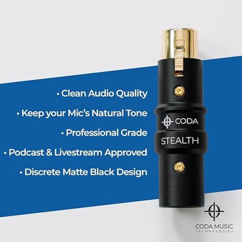 Coda MB-Stealth in-Line Microphone Preamp Mic Gain Booster for Dynamic and Ribbon Mics - 48V Phantom Power Mic Preamp with 28 db Clean Gain, Ultra Low Noise, Enhance Your Podcast or Livestream