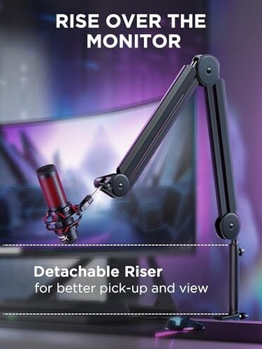 InnoGear Mic Boom Arm Microphone Stand Cable Management for Blue Yeti FIFINE AM8 K669B HyperX QuadCast S SoloCast AT2020 Shure SM7B MV7 and Other Microphone