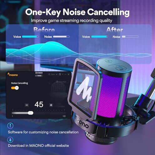 MAONO Gaming USB Microphone, Noise Cancellation Condenser Mic with Mute, Gain, Monitoring, Boom Arm Mic for Streaming, Podcast, Twitch, YouTube, Discord, PC, Computer, PS4, PS5, Mac, GamerWave DGM20S