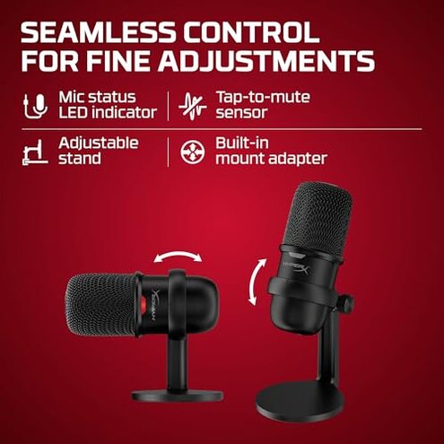 HyperX SoloCast &ndash; USB Condenser Gaming Microphone, for PC, PS4, PS5 and Mac, Tap-to-Mute Sensor, Cardioid Polar Pattern, great for Streaming, Podcasts, Twitch, YouTube, Discord,Black