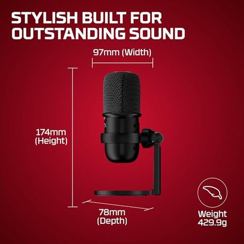 HyperX SoloCast &ndash; USB Condenser Gaming Microphone, for PC, PS4, PS5 and Mac, Tap-to-Mute Sensor, Cardioid Polar Pattern, great for Streaming, Podcasts, Twitch, YouTube, Discord,Black