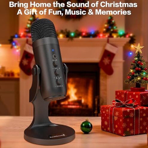 ZealSound USB Microphone,Condenser Computer PC Mic,Plug&Play Gaming Microphones for PS 4&5.Headphone Output&Volume Control,Mic Gain Control,Mute Button Vocal,YouTube Podcast on Mac&Windows(Black)