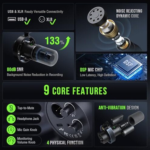 FIFINE Dynamic Microphone, XLR/USB Podcast Recording PC Microphone for Vocal Voice-Over Streaming, Studio Metal Mic with Mute, Headphone Jack, Monitoring Volume Control, Windscreen-Amplitank K688