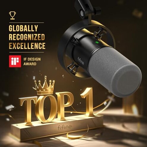 FIFINE K688 Podcast Microphone Kit, USB/XLR Dynamic Microphone with Boom Arm for PC/XLR Mixer, Gaming Mic with Mute Button, Headphone Jack for Vocal, Voice-Over, Streaming, Music Recording -K688CT