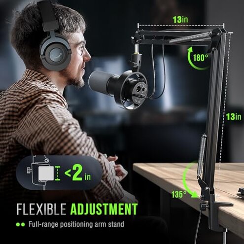 FIFINE K688 Podcast Microphone Kit, USB/XLR Dynamic Microphone with Boom Arm for PC/XLR Mixer, Gaming Mic with Mute Button, Headphone Jack for Vocal, Voice-Over, Streaming, Music Recording -K688CT