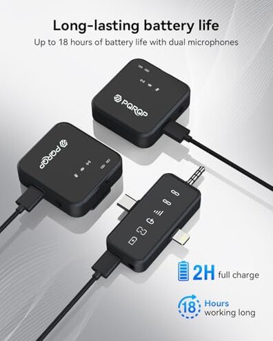 PQRQP 3 in 1 Microphone for iPhone/Android/Camera, Wireless Microphones, 328ft Transmission, 18H Battery Life, Mini Microphone for Record Interview, Vlogs, YouTube, Tiktok