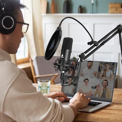 USB Microphone, MAONO 192KHZ/24Bit Plug & Play PC Computer Podcast Condenser Cardioid Metal Mic Kit with Professional Sound Chipset for Recording, Gaming, Singing, YouTube (AU-A04)