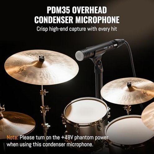 Phenyx Pro PDM35 Overhead Condenser Microphone, Cardioid Microphone with Wide Frequency Response Range, XLR Connector, Pencil Stick Condenser Mic for Hi-Hat, Percussions, and String Instruments
