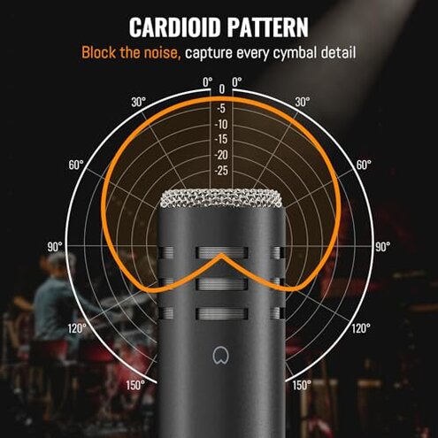 Phenyx Pro PDM35 Overhead Condenser Microphone, Cardioid Microphone with Wide Frequency Response Range, XLR Connector, Pencil Stick Condenser Mic for Hi-Hat, Percussions, and String Instruments