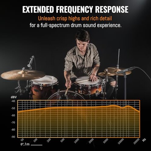 Phenyx Pro PDM35 Overhead Condenser Microphone, Cardioid Microphone with Wide Frequency Response Range, XLR Connector, Pencil Stick Condenser Mic for Hi-Hat, Percussions, and String Instruments