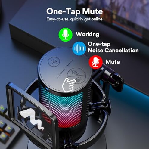 MAONO USB Gaming Microphone for PC, Noise Cancellation Condenser Mic with RGB Lights, Mute, Gain for Streaming, Recording, Podcast, Chat, Twitch, YouTube, Discord, Computer, PS5, PS4, GamerWave