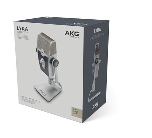 AKG Pro Audio Lyra Ultra-HD, Four Capsule, Multi-Capture Mode, USB-C Condenser Microphone for Recording and Streaming with Pop Filter, Extension USB Cable, and 4-Port USB Hub Bundle