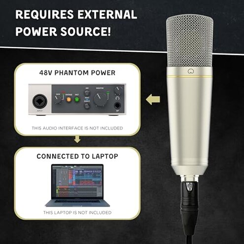 MA-67 Studio Condenser Microphone, 34mm Gold Large Diaphragm Capsule, Including Hydro Pop Filter, Metal Shock Mount, XLR Cable and Mic Bag - for Music Production, Vocal Recording and Podcasting