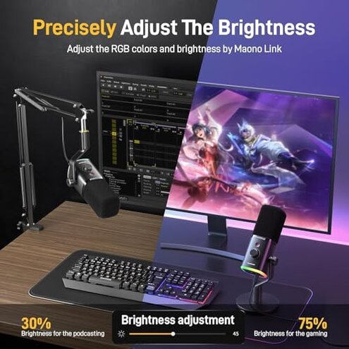 MAONO XLR/USB Gaming Microphone Kit: Dynamic PC Mic for Streaming Podcasting, Software Support, Mute Button, Gain Control, RGB Computer Mic with Boom Arm Stand, for Recording, PS4/PS5, PD100XS Black