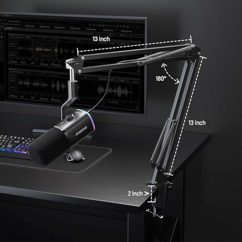 MAONO XLR/USB Gaming Microphone Kit: Dynamic PC Mic for Streaming Podcasting, Software Support, Mute Button, Gain Control, RGB Computer Mic with Boom Arm Stand, for Recording, PS4/PS5, PD100XS Black