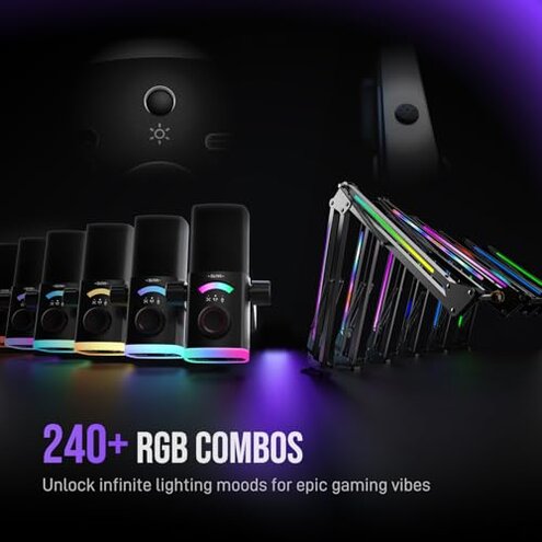 FIFINE Gaming Microphone Kit, XLR/USB Dynamic PC Microphone with Boom Arm for Podcast Recording, RGB Streaming Mic Set, Tap-to-Mute, Mix Control, Headphone Jack-AmpliGame AM8PROT