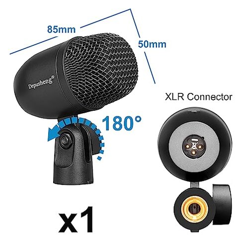 Depusheng 7-Piece Drum Microphone Set with 5 Dynamic Percussion Microphones and 2 Condenser Percussion Microphones Ideal for Instrument Recording and Music Production