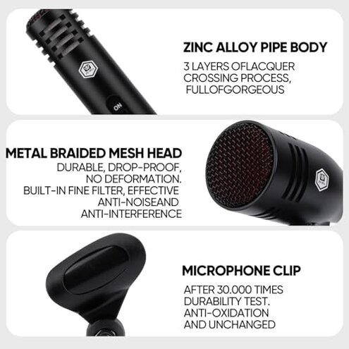 W IN-MIX 7 Piece Wired Dynamic Drum Mic Kit (Whole Metal)- Kick Bass, Tom/Snare & Cymbals Microphone Use for Drums, Vocal, Other Instrument Complete with Thread Clip, Mics Holder