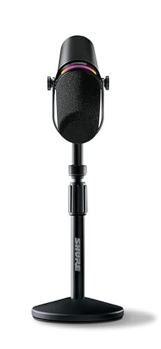 Shure MV7+ Podcast Dynamic Microphone with Low Profile Mic Stand. OBS Certified, Enhanced Audio, LED Touch Panel, USB-C & XLR Outputs, Auto Level Mode, Digital Pop Filter, Reverb -Black