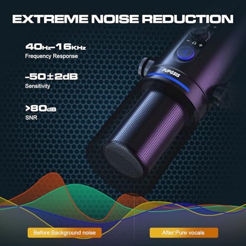 MAONO XLR/USB Dynamic Microphone Kit, RGB Podcast Mic with Software, Mute, Gain Knob, Volume Control, Boom Arm for Streaming, Gaming, Voice-Over, Recording-PD200XS Black