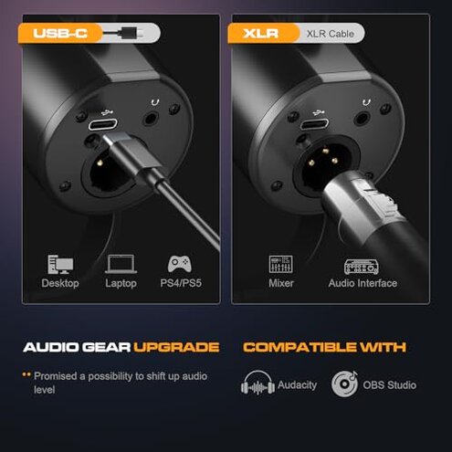 MAONO XLR/USB Dynamic Microphone Kit, RGB Podcast Mic with Software, Mute, Gain Knob, Volume Control, Boom Arm for Streaming, Gaming, Voice-Over, Recording-PD200XS Black