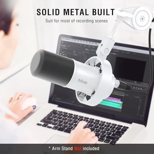 FIFINE Studio XLR Dynamic Microphone, USB PC Podcast Microphone for Streaming Recording, XLR/USB Vocal Mic with Tap-to-Mute, Gain Knob, Headphones Monitoring-Amplitank K688 White