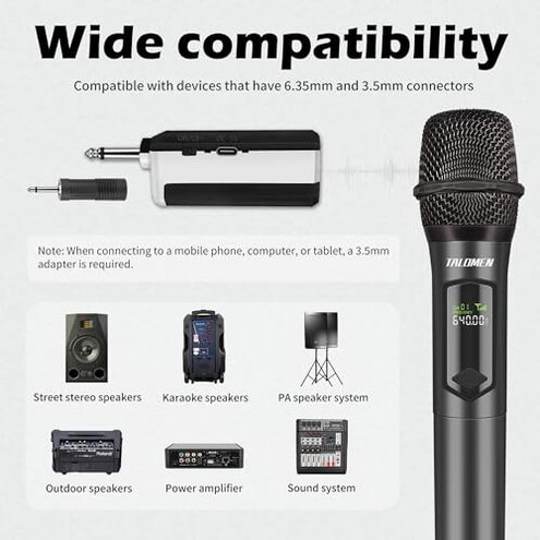 talomen Wireless Microphone,Professional Dual Handheld Cordless Dynamic Mic System with Rechargeable Receiver(160 Ft),Karaoke Microphone Set for Singing,Karaoke,Wedding,DJ,Party,Speech,Church,K60-2
