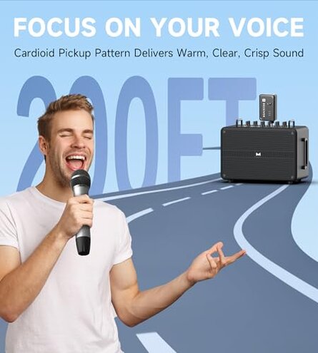 Wireless Microphones, Wireless Microphone with One-to-One Chip Connection, 40H Duration, 200 FT Distance Receiving, Semi-Metallic tube Microphone for Singing, Video Recording, YouTube, Home Party