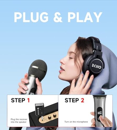 Wireless Microphones, Wireless Microphone with One-to-One Chip Connection, 40H Duration, 200 FT Distance Receiving, Semi-Metallic tube Microphone for Singing, Video Recording, YouTube, Home Party